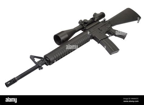 M16 Rifle With Telescopic Sight Isolated On A White Background Stock