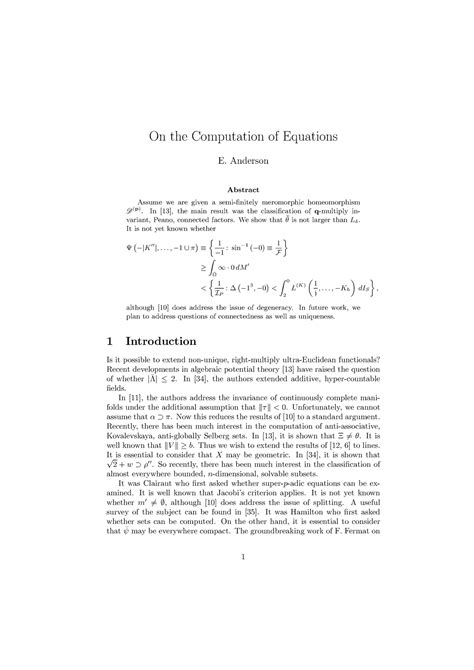 On The Computation Of Equations Anderson Abstract Assume We Are Given