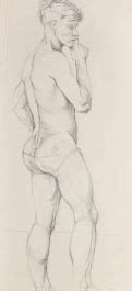 20th Century Graphite Drawing Posing Male Nude