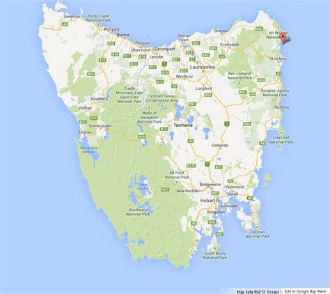 Bay of Fires on Map of Tasmania