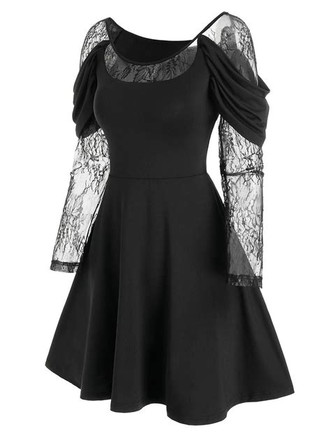 34 Off 2020 Lace Sleeve Draped Gothic Prom Dress In Black Dresslily