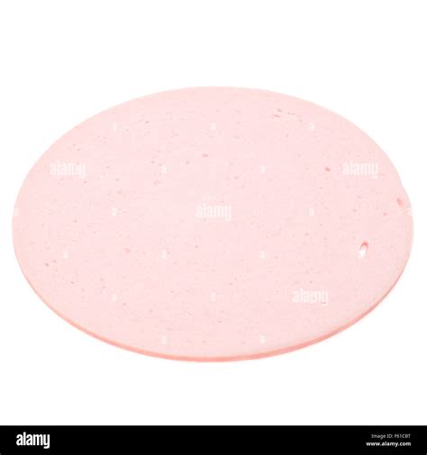 Cooked Boiled Ham Sausage Or Bologna Slice Isolated On White Background