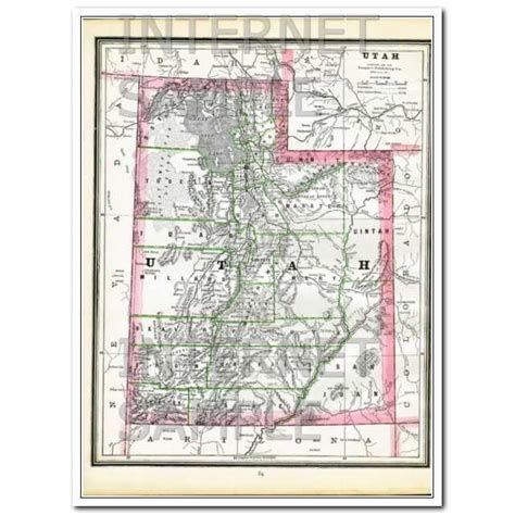 Utah 1886 Original Hand Colored Antique State Vintage Map On Ebid