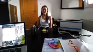 Slim Brunette Babe In A White Vest Gets Her Delights Mea XXX Dessert