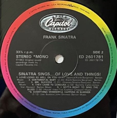 Frank Sinatra Sinatra Sings Of Love And Things Vinyl Lp Uk