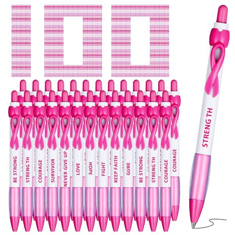 Ctosree 100 Pcs Breast Cancer Awareness Pen Bulk Cancer Ribbon Pen Pink