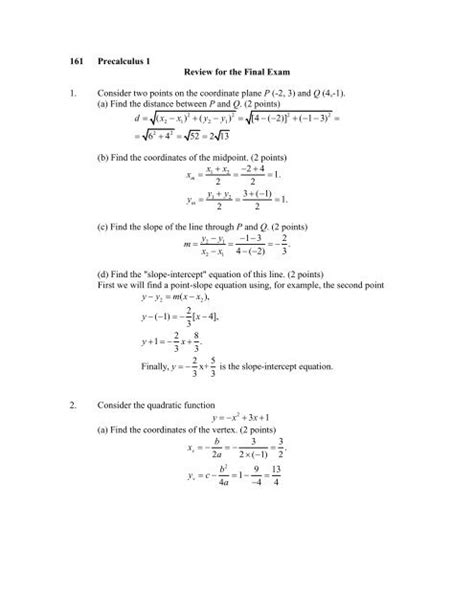 161 Precalculus 1 Review For The Final Exam 1 Consider Two Points