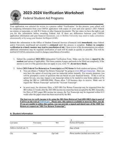 Verification Worksheet Independent By Hofstra