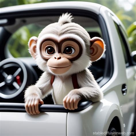 monkey driving white isuzu swift stable diffusion