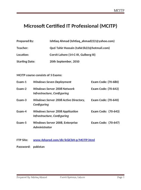 Docx Microsoft Certified It Professional Mcitp Dokumen Tips