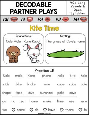 Decodable Partner Plays Cvce Long Vowels Kite Time Education To