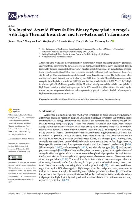 Pdf Bio Inspired Aramid Fiberssilica Binary Synergistic Aerogels