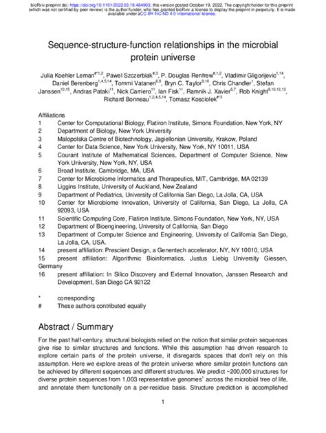 Fillable Online Sequence Structure Function Relationships In The