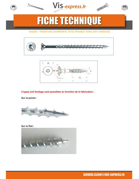 Vis Charpente Tête fraisée TF Cranté TORX T40 8X120 Filetée sur 80