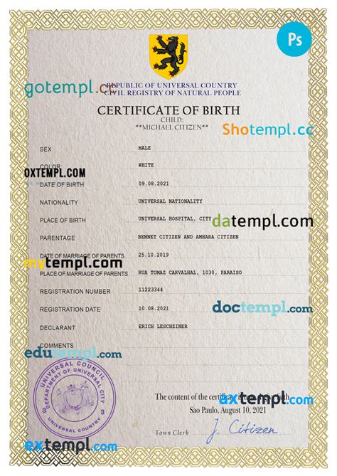 Birthbia Universal Birth Certificate Psd Fake Template Fully Editable