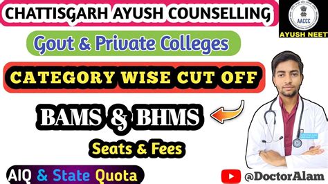 Chattisgarh Ayush Counselling Category Wise Round Wise Cut Off