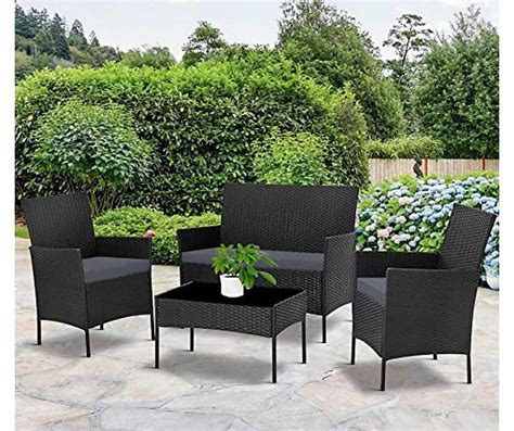 Evre Nero Black Rattan Garden Furniture Set Patio Conservatory Indoor Outdoor 4 Piece Set Diy