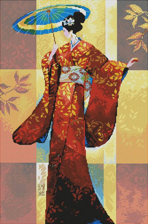 Japanese Geisha Cross Stitch Pattern Asian Chinese Digital Diy Etsy