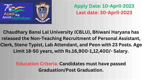 Cblu Non Teaching Recruitment For Posts Apply Online Easily