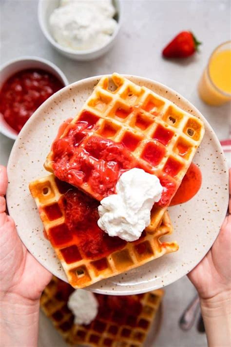 Waffles With Strawberries And Whipped Cream - Modern Crumb