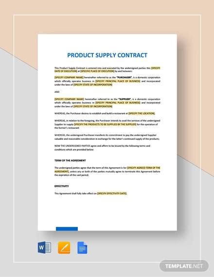 Free Supply Contract Samples Templates In Pdf Ms Word Google