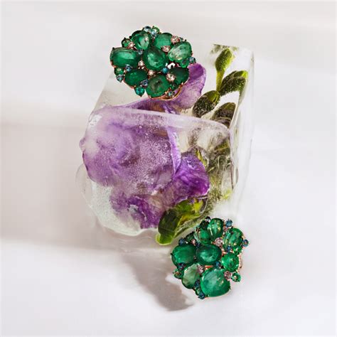 18k Rose Gold Earrings Diamond Emerald and Paraíba Turmaline