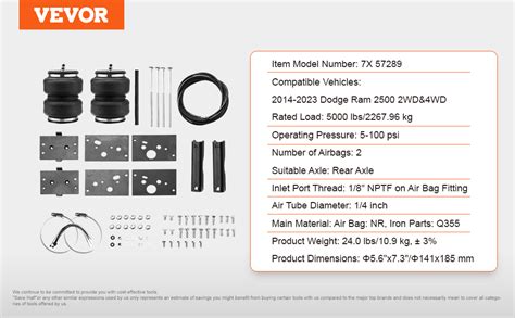 Vevor Air Bag Suspension Kit Air Springs Suspension Bag Kit Compatible With 2014 2023 Dodge Ram