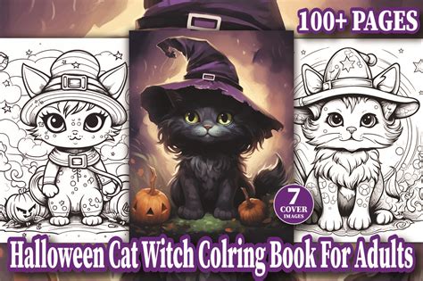 Halloween Cat Witch Coloring Pages Kdp Graphic By Design Creator