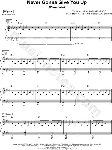 Hdpiano Never Gonna Give You Up Pianoforte Sheet Music Piano Solo In F Minor Download