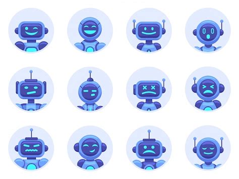 Chat bot avatars. robotic digital assistant avatar, computer online assistance bot, virtual ...