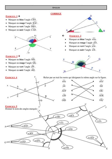 Angles 6ème Exercices Correction Collège Mathématiques