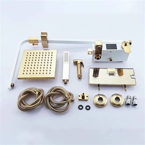 GEKHU HOSmart Square Head Thermostatic Shower Set Wall System Digital Display Hot Cold Bath