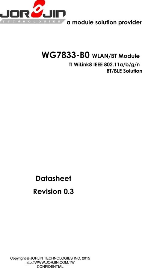 Jorjin Technologies WG7833B0 Wireless Module User Manual WG7833 B0 DTS