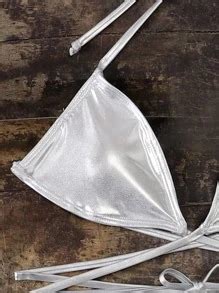 Metallic Triangle Top Thong Bikini Set For Summer Beach Vacation SHEIN USA