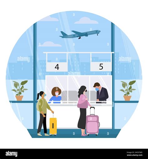 Vector Illustration People Wearing Face Mask With Suitcases Customer