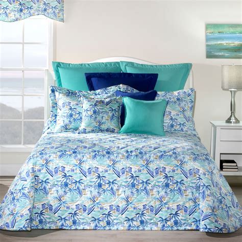 Tropical Paradise Blue And Turquoise Palm Tree Bedspread Bedding