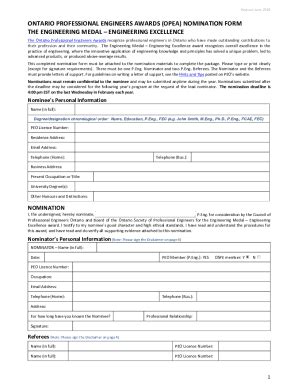 Fillable Online Ontario Professional Engineers Awards Opea Nomination