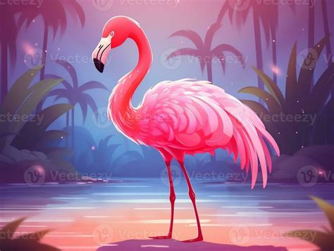 Pink cartoon style animal flamingo wallpaper background generative ai ...