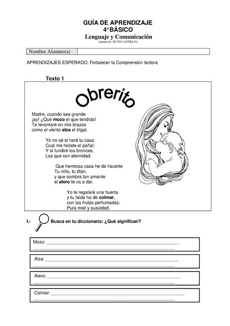 03 Comprensión lectora GUÍA DE APRENDIZAJE 4 BÁSICO Lenguaje y