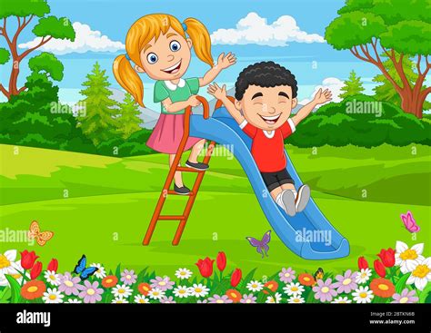 Little Girl Sliding Down Slide Stock Vector Images Alamy