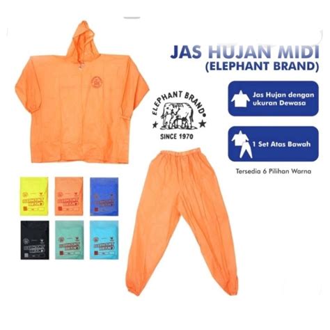 Jual Jas Hujan Setelan Midi Elephant Elmondo Ceria Jaket Celana Pvc