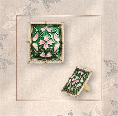 Brass Rectangular Gold Plated Meenakari Ring Size 18 2 Mm Dia At Rs