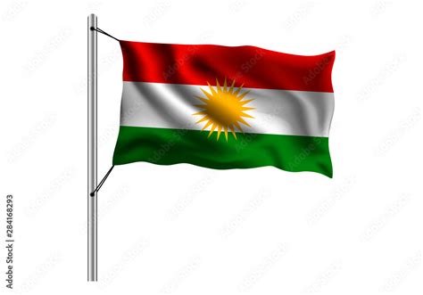 Waving Kurdistan flag on flagpole on isolated background, flag of ...