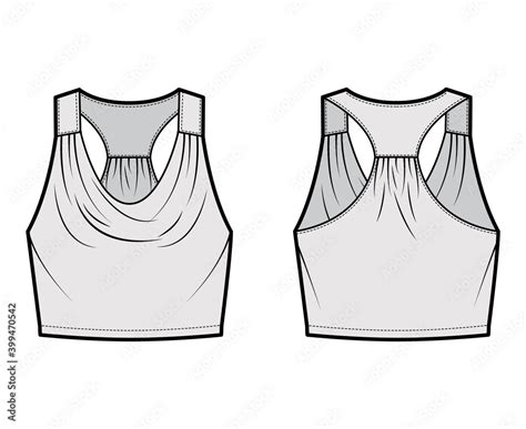 Tank Racerback Cowl Crop Top Technical Fashion Illustration With