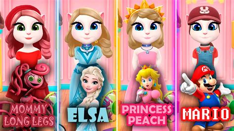 My Talking Angela Mommy Long Legs Vs Elsa Vs Princess Peach Vs