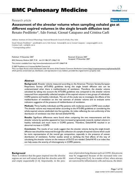 PDF Assessment Of The Alveolar Volume When Sampling Exhaled Gas At