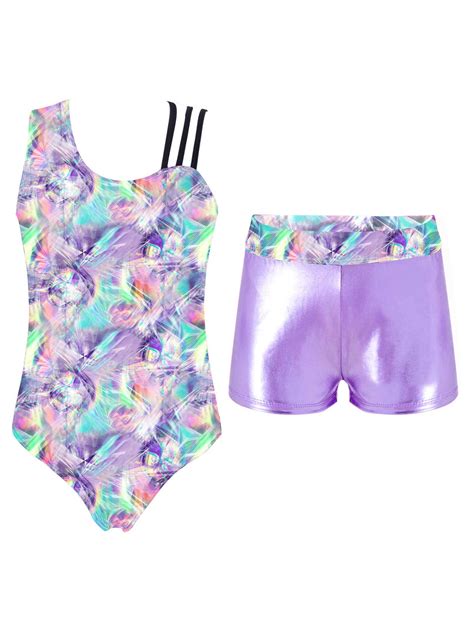 iiniim Girls Leopard Print Gymnastics Leotard with Booty Shorts Sets