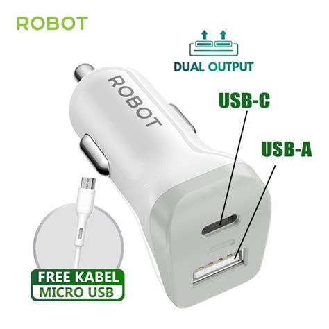 Jual CAR CHARGER ROBOT RT C09 CHARGER MOBIL DUAL PORT USB C USB A