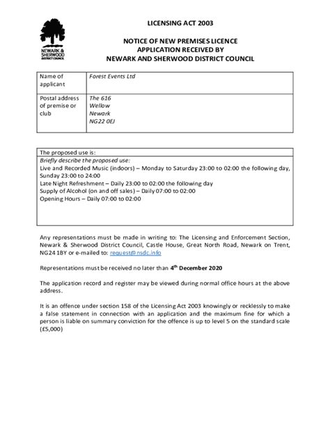 Fillable Online Notice Of New Premise Licence Club Premises Certificate