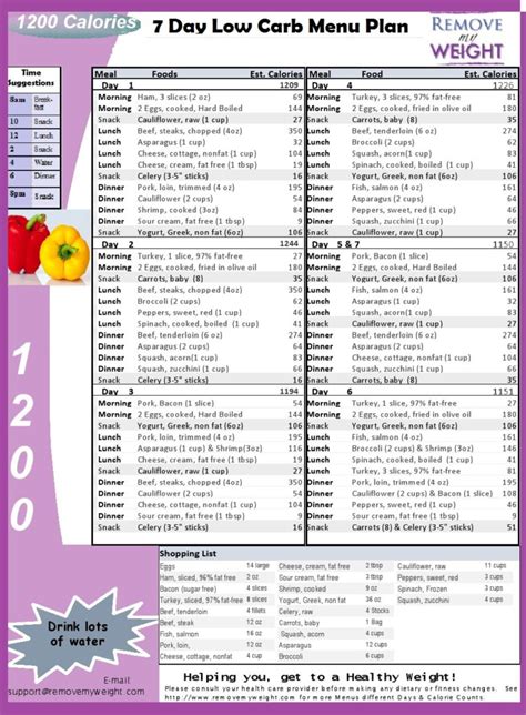 Printable 1200 Calorie Meal Plan - PrintableDietPlan.com